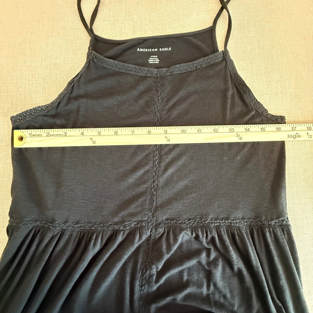 American Eagle Black Babydoll Cami Top Crochet Trim Spaghetti Strap Large - Picture 3 of 8